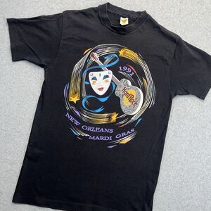 VTG Hard Rock Cafe New Orleans Mardi Gras 1991 T-Shirt Adult Large L Black USA